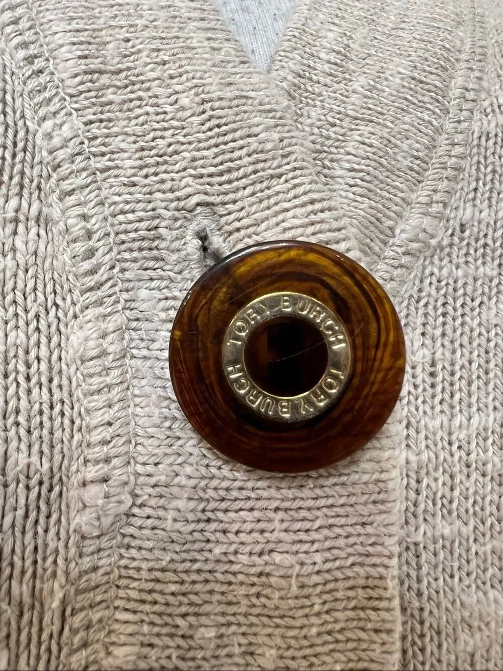 Tory Burch Women's Linen Blend Button Front V-Neck Cardigan Sweater Tan XS